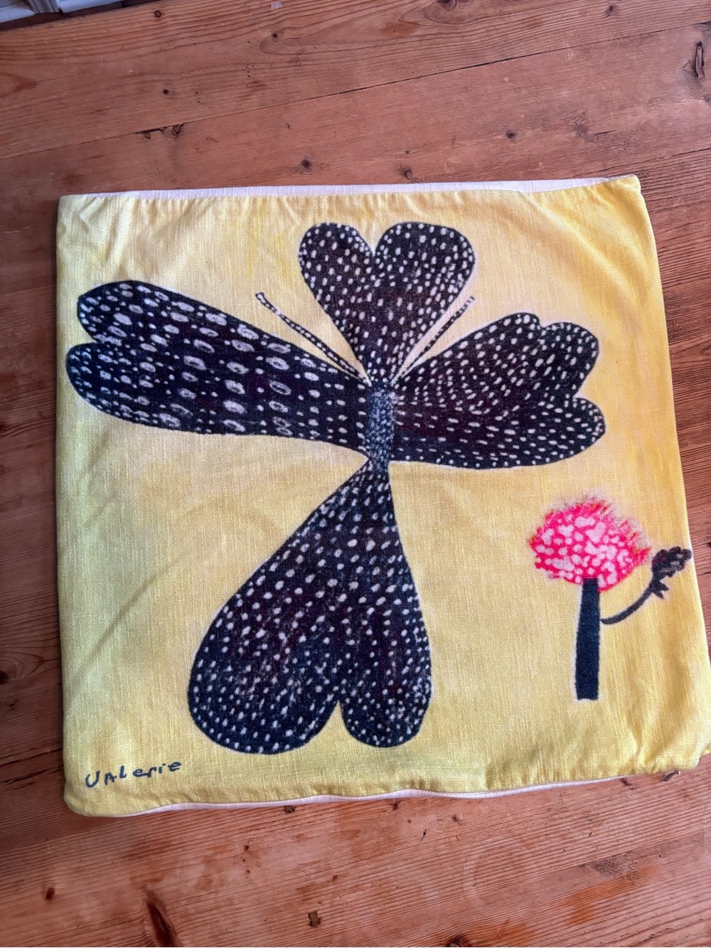 CB2 Modern Graphic Butterfly Hearts 20x20 Throw Pillow Cover Yellow